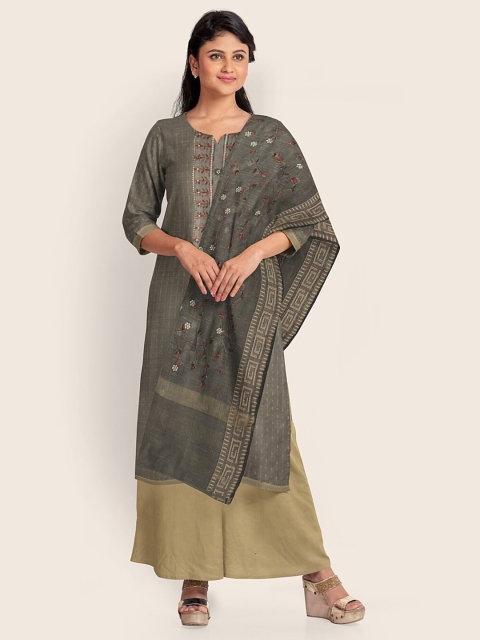 

Pothys Grey & Brown Printed Unstitched Dress Material