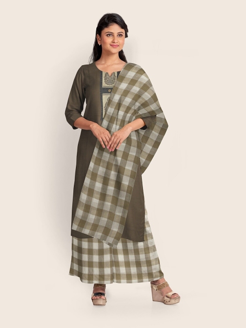 

Pothys Women Brown & Cream-Coloured Printed Unstitched Dress Material