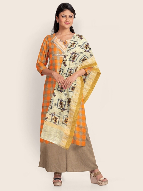 

Pothys Orange & Tan Printed Pure Cotton Unstitched Dress Material