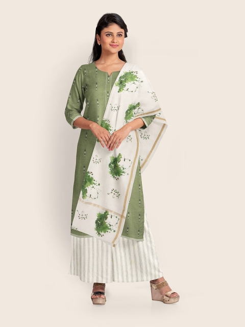 

Pothys Green & White Printed Pure Cotton Unstitched Dress Material