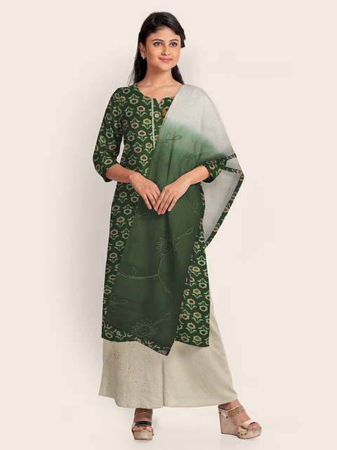 

Pothys Green & Off-White Printed Unstitched Dress Material