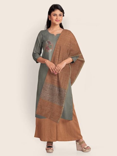 

Pothys Grey & Brown Embroidered Unstitched Dress Material