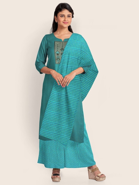 

Pothys Teal Blue Printed Pure Cotton Unstitched Dress Material