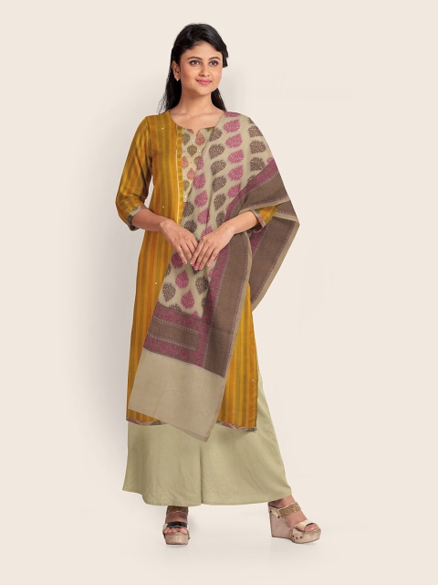 

Pothys Yellow & Grey Printed Unstitched Dress Material