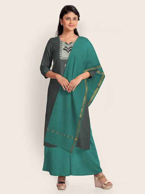 

Pothys Green & Grey Printed Pure Cotton Unstitched Dress Material