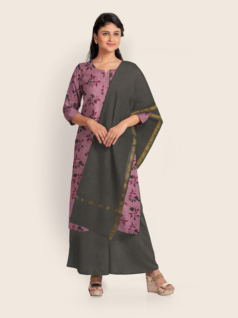 

Pothys Purple & Grey Printed Pure Cotton Unstitched Dress Material With Dupatta