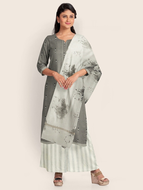 

Pothys Grey & Off White Printed Pure Cotton Unstitched Dress Material