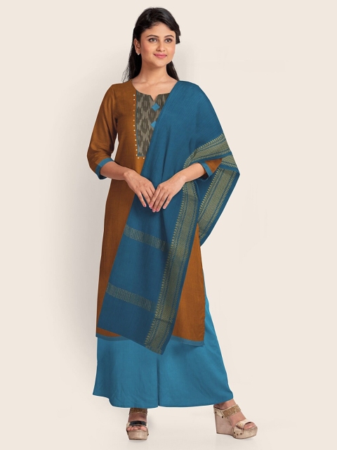 

Pothys Rust & Blue Printed Pure Cotton Unstitched Dress Material