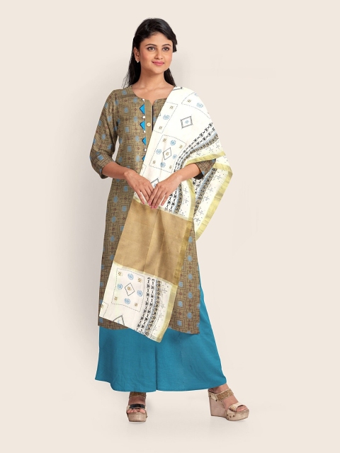 

Pothys Brown & White Printed Unstitched Dress Material