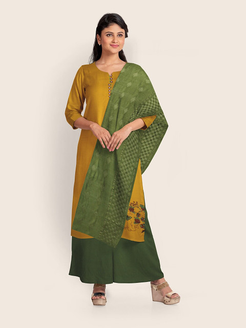 

Pothys Yellow & Green Printed Unstitched Dress Material
