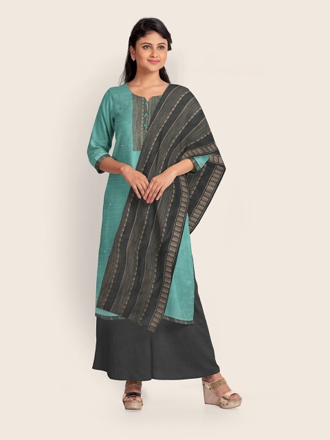 

Pothys Turquoise Blue & Grey Embellished Unstitched Dress Material
