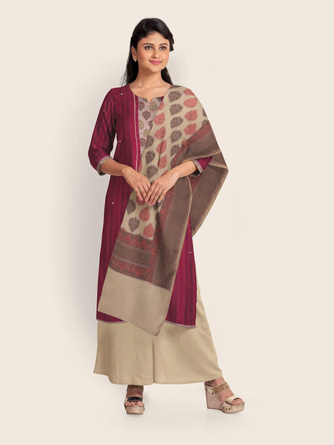 

Pothys Women Magenta & Cream-Coloured Printed Unstitched Dress Material