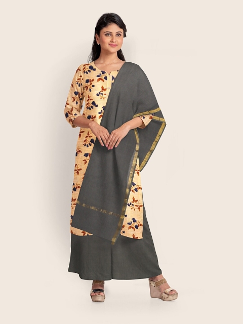 

Pothys Peach-Coloured & Grey Printed Pure Cotton Unstitched Dress Material