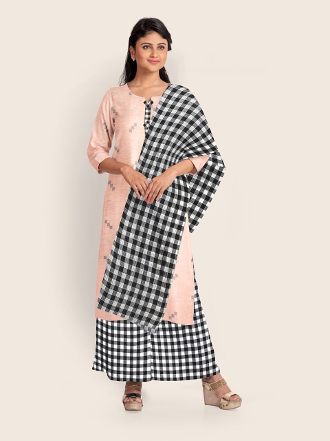

Pothys Women Peach-Coloured & Black Checked Unstitched Dress Material