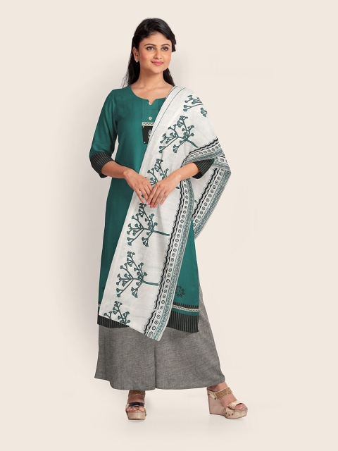 

Pothys Teal Blue & Grey Printed Pure Cotton Unstitched Dress Material
