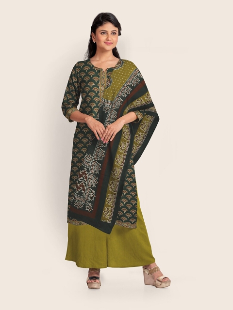 

Pothys Green & Navy Blue Printed Unstitched Dress Material