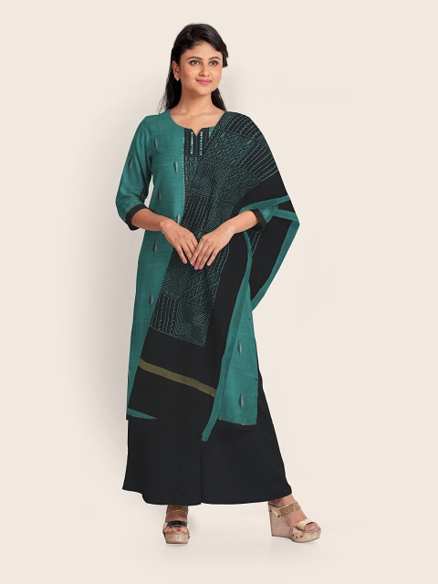

Pothys Blue & Black Printed Unstitched Dress Material