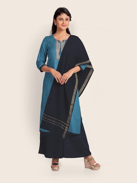 

Pothys Women Blue & Navy Blue Printed Unstitched Dress Material