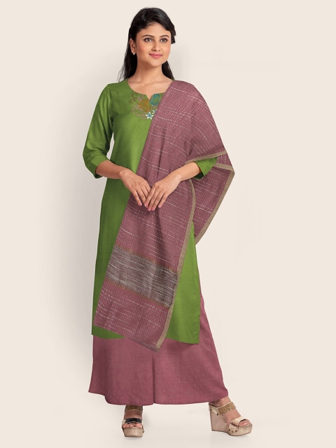 

Pothys Green & Purple Printed Unstitched Dress Material