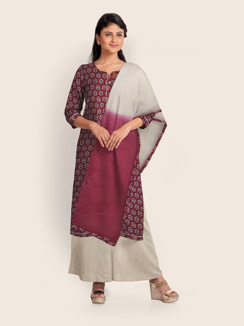 

Pothys Pink & Off White Printed Unstitched Dress Material