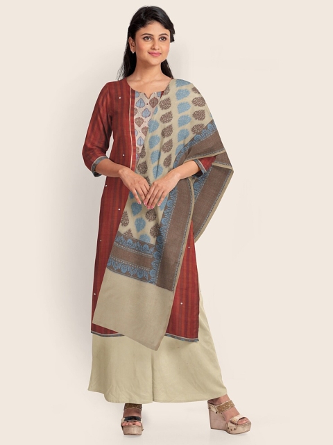 

Pothys Maroon & Beige Printed Unstitched Dress Material