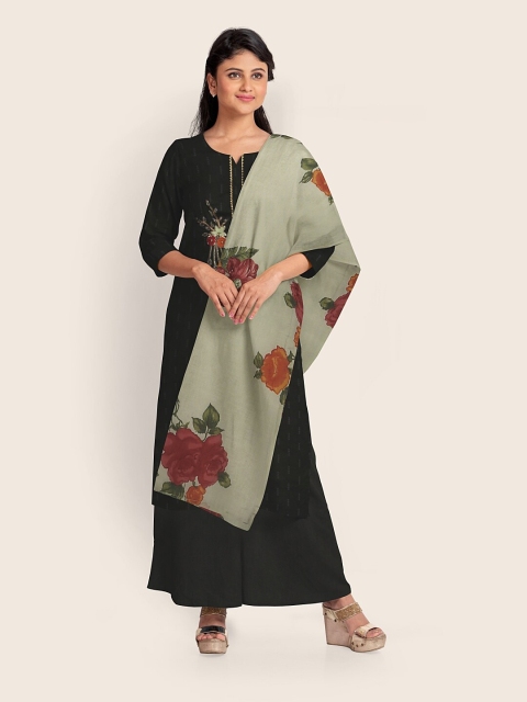 

Pothys Black & Olive Green Embroidered Unstitched Dress Material