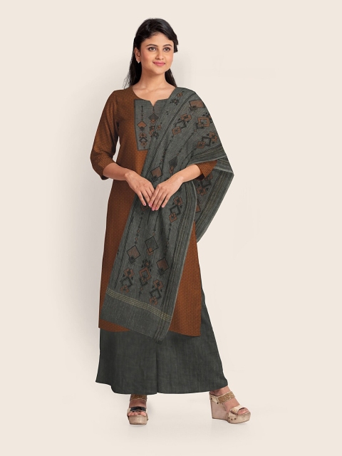 

Pothys Rust & Grey Printed Pure Cotton Unstitched Dress Material