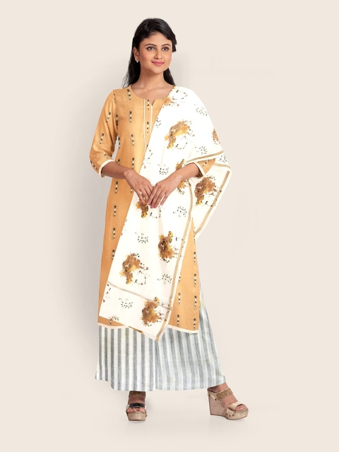 

Pothys Peach-Coloured & White Printed Pure Cotton Unstitched Dress Material