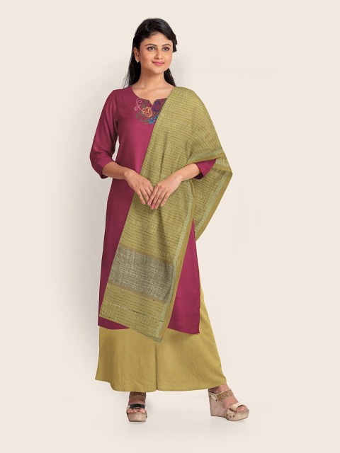

Pothys Purple & Beige Embroidered Unstitched Dress Material With Dupatta