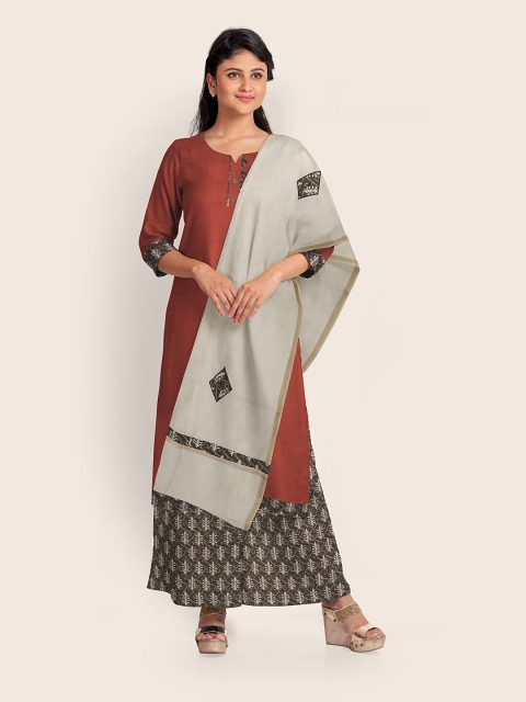 

Pothys Rust & Grey Printed Pure Cotton Unstitched Dress Material