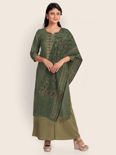 

Pothys Green & Brown Unstitched Dress Material