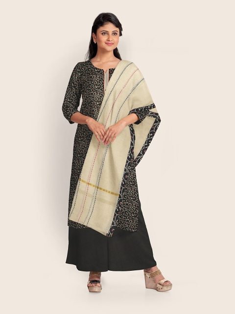 

Pothys Black & Beige Printed Unstitched Dress Material