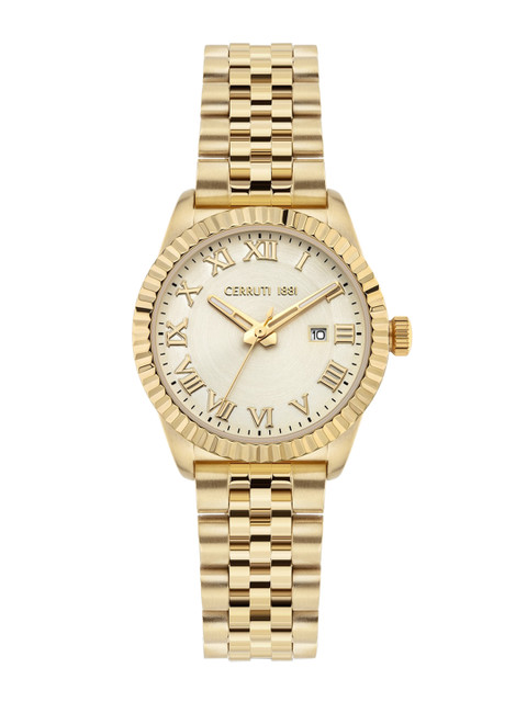 

Cerruti 1881 Women Gold-Toned Embellished Dial & Gold-Plated Stainless Steel Bracelet Style Straps Analogue Watch