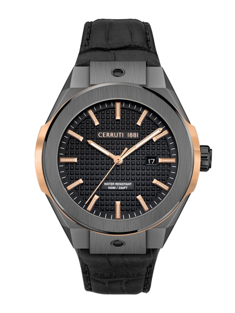

Cerruti 1881 Men Black Dial & Black Leather Bracelet Style Straps Analogue Watch