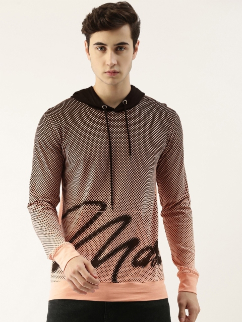 

Maniac Men Pink & Black Printed Pure Cotton Hooded Slim Fit T-shirt