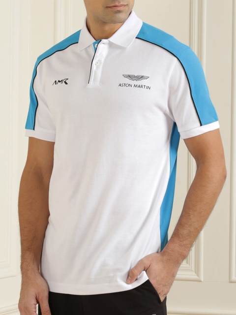 

HACKETT LONDON Men White & Blue Brand Logo Printed Polo Collar T-shirt