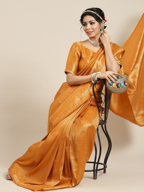 

BharatSthali Mustard Yellow & Gold-Toned Woven Design Zari Art Silk Banarasi Saree