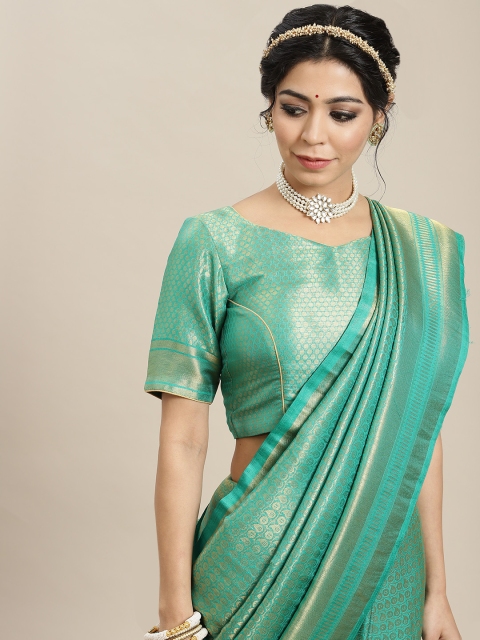 

BharatSthali Sea Green & Gold-Toned Woven Design Zari Art Silk Banarasi Saree