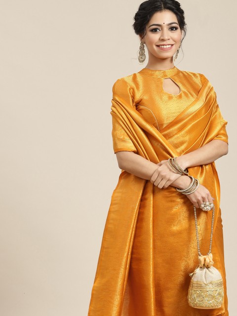 

BharatSthali Mustard Yellow & Gold-Toned Woven Design Zari Art Silk Banarasi Saree