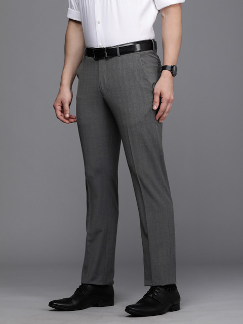 

Louis Philippe Permapress Men Grey Self Design Slim Fit Formal Trousers
