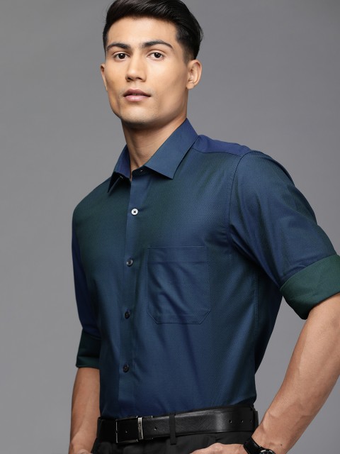 

Louis Philippe Men Navy Blue Self Design Slim Fit Pure Cotton Formal Shirt