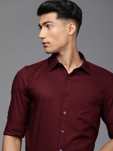 

Louis Philippe Men Maroon Self Striped Slim Fit Pure Cotton Formal Shirt