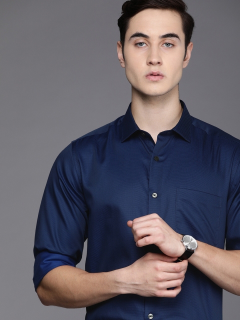 

Louis Philippe Men Blue Textured Pure Cotton Slim Fit Formal Shirt