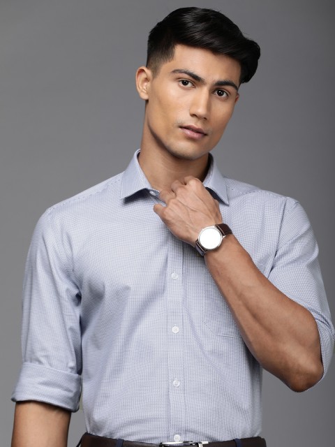 

Louis Philippe Permapress Men Blue & White Slim Fit Self Design Formal Shirt