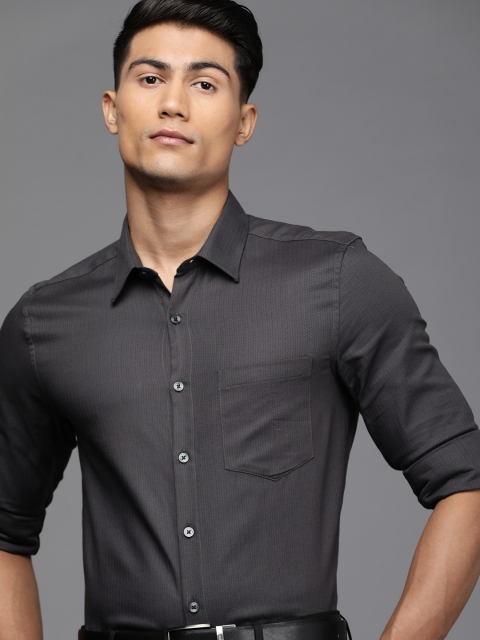 

Louis Philippe Men Black Self Design Slim Fit Pure Cotton Formal Shirt