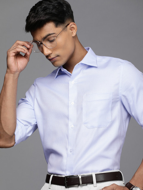

Louis Philippe Permapress Men Blue Self Design Classic Fit Pure Cotton Formal Shirt