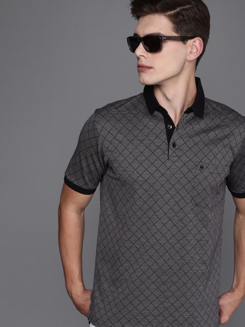

Louis Philippe Men Black Checked Polo Collar Casual T-shirt