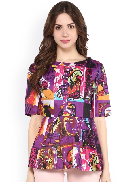 

Pannkh Women Purple Printed Peplum Top