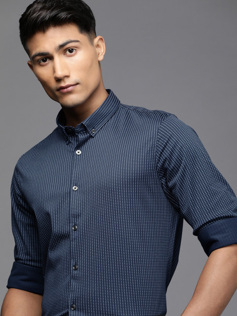 

Louis Philippe Men Navy Blue & White Slim Fit Printed Formal Shirt