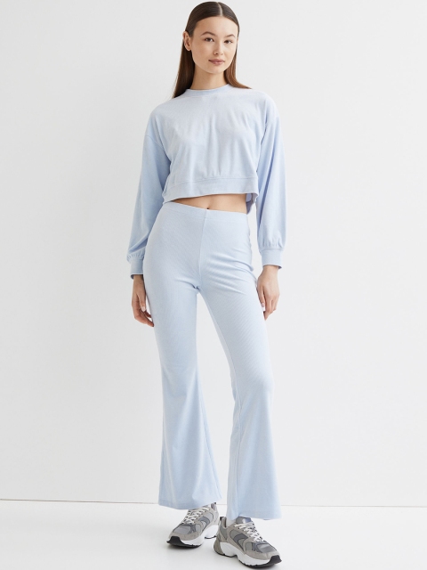 

H&M Women Blue Ribbed velour leggings